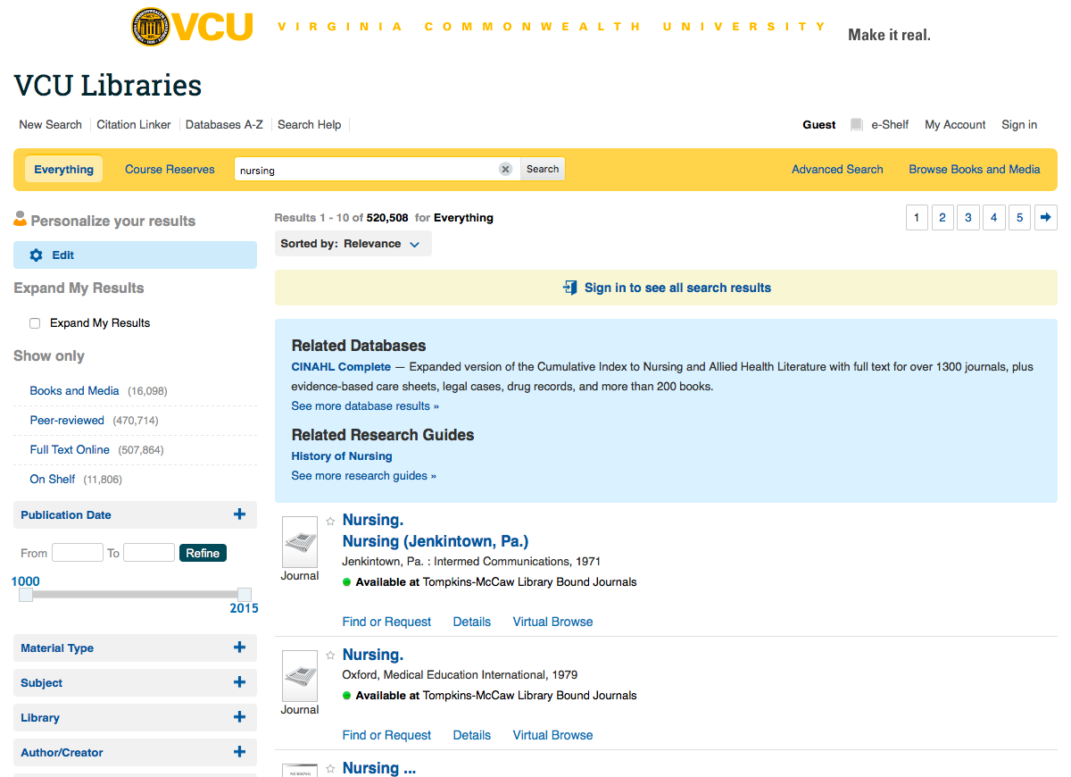 Database recommender from VCU