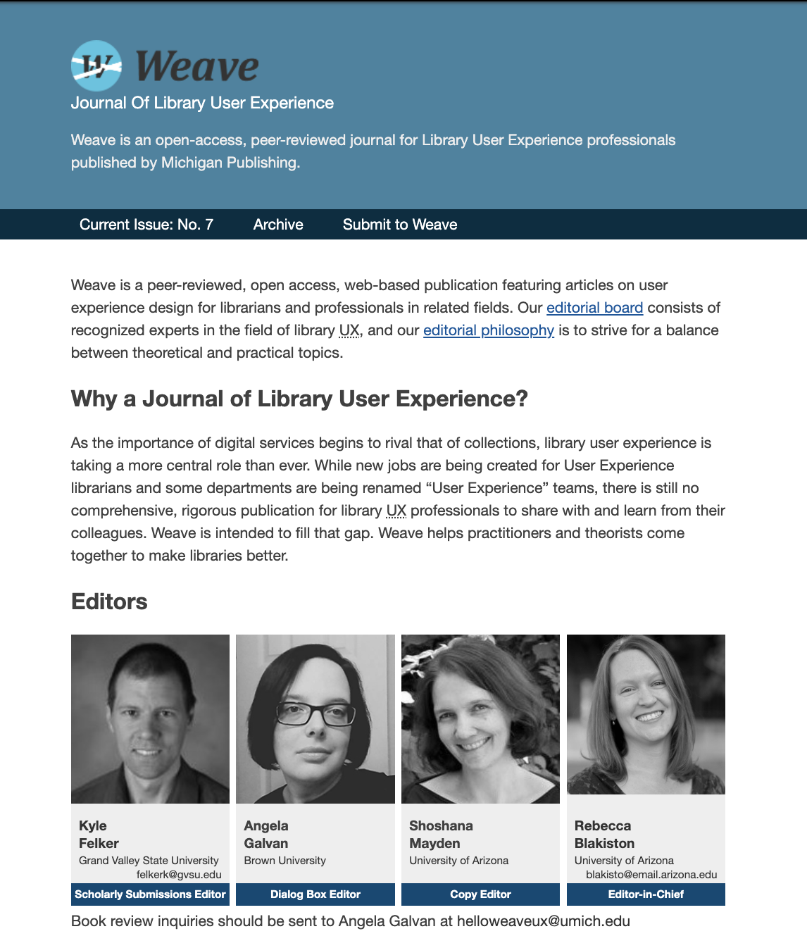 Weave: Journal of Library User Experience Website